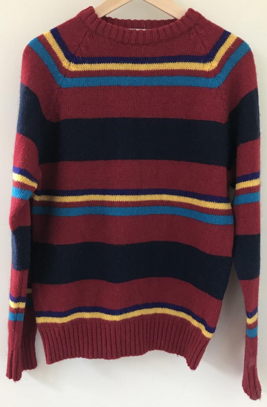 Vtg McGregor 80s Ragg Wool Blend Pullover Red Multicolor Striped Sweater L 46"